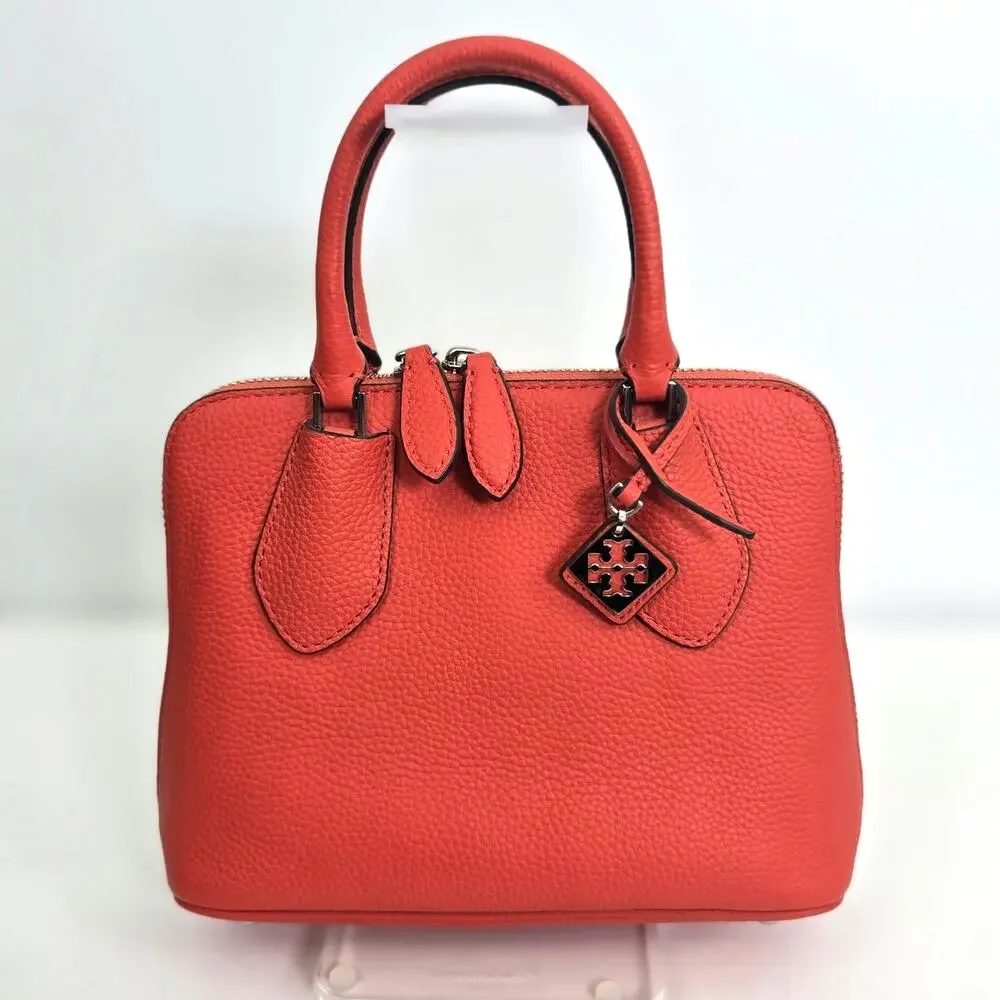 Tory Burch Mini Swing Leather Satchel Bag Lava Orange Crossbody Top Handle